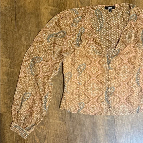 Paige Women’s Dezi Balloon Sleeve Silk Blend Button Front Paisley Top Size Small - Picture 7 of 16